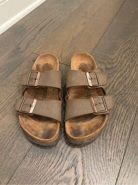 Birkenstocks - Classic Double Strap Brown Slide Sandals - size 38